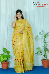 Kota Linen Silk Saree with Zari Dovi Weaving ( length-6.5 meter) with running blouse