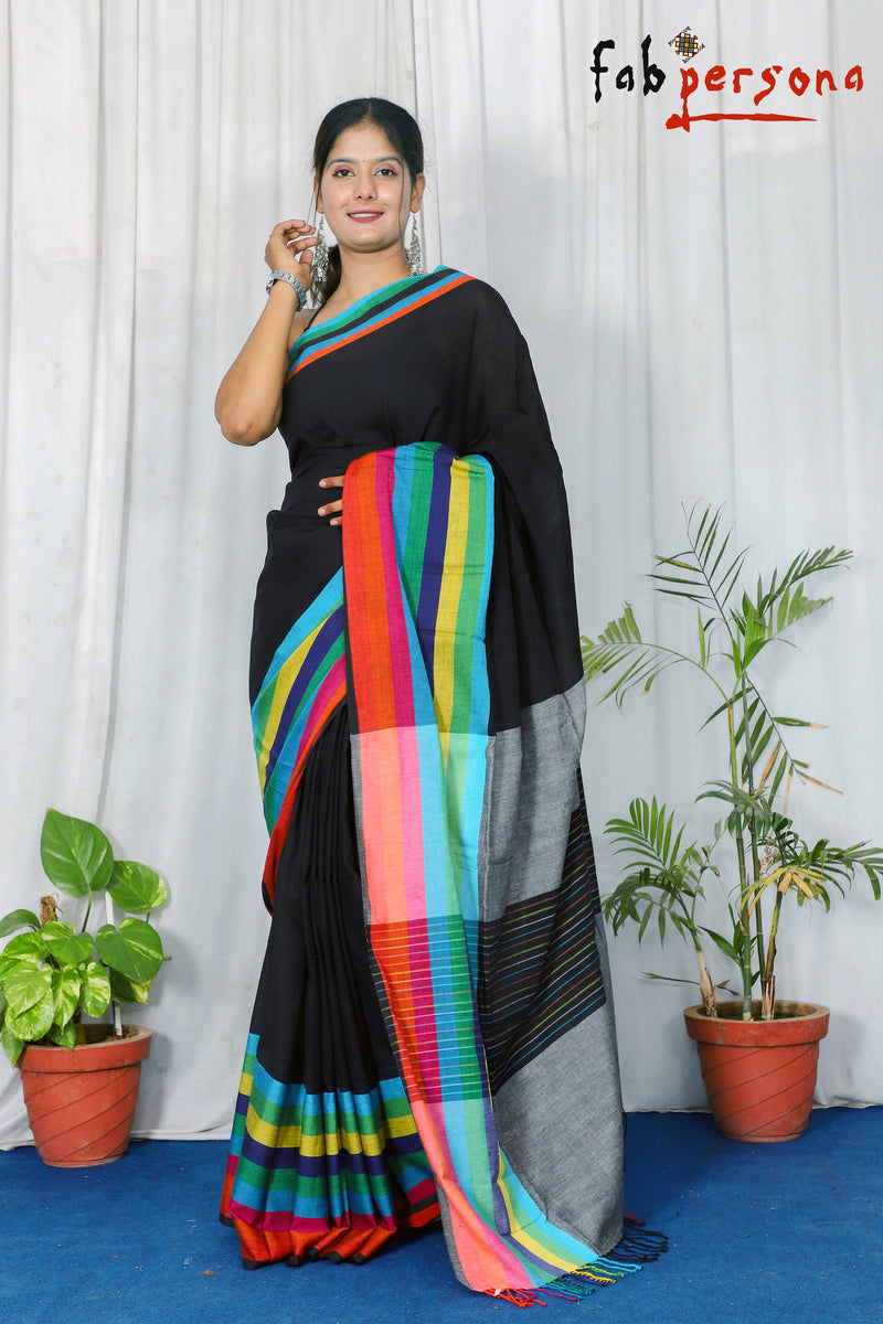 Hand Woven linen cotton Border Work saree,.