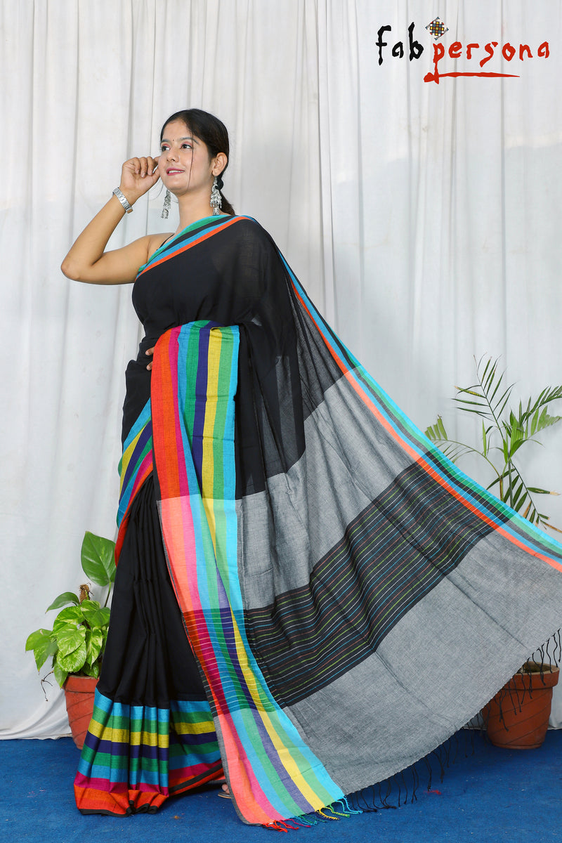 Hand Woven linen cotton Border Work saree,.