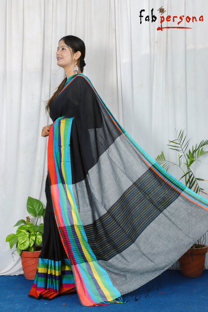 Hand Woven linen cotton Border Work saree,.