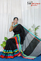 Hand Woven linen cotton Border Work saree,.