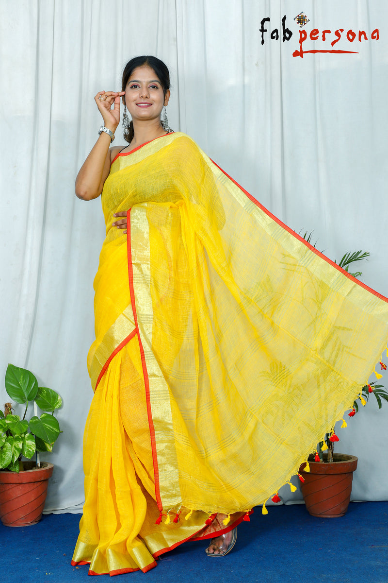 Pure Linen By Linen Plain Saree With Blouse