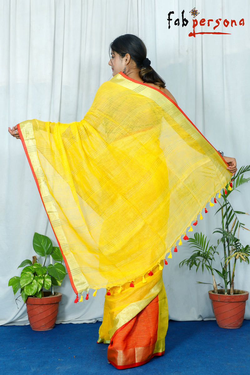 Pure Linen By Linen Plain Saree With Blouse