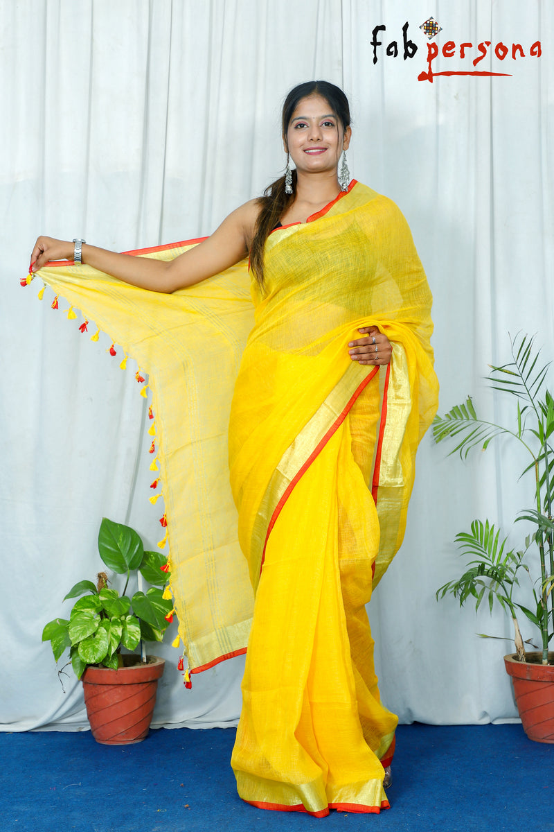 Pure Linen By Linen Plain Saree With Blouse