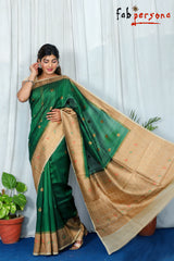 Green Color Pure Tussar Silk Saree With Antique Zari Work ( Silk Mark Certified)