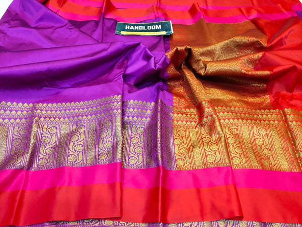 Maheshwari blends silk with zari weaving all over  With blouse border  Rich zari weaved pallu and blouse  ( length- 6.3 meter )