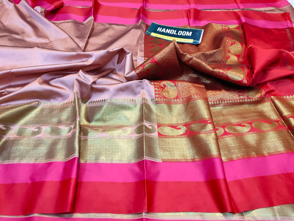 Maheshwari blends silk with zari weaving all over  With blouse border  Rich zari weaved pallu and blouse  ( length- 6.3 meter )