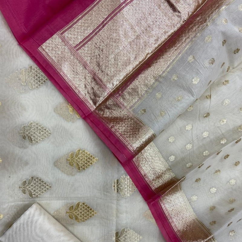 Exclusive Banarasi Chanderi Silk Unstitched Suit With Chanderi Dupatta .