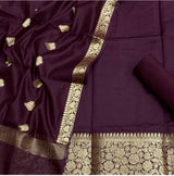 Wine Color Pure Resham Chanderi  Banarasi  Silk Unstitched Suit With Dupatta