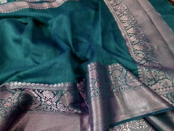 Pure Linen Border Saree with contrast Blouse ( length- 6.3 meter )