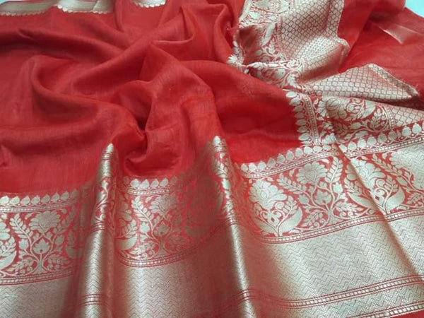 Pure Linen Border Saree with contrast Blouse ( length- 6.3 meter )