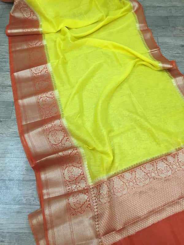 Pure Linen Border Saree with contrast Blouse ( length- 6.3 meter )