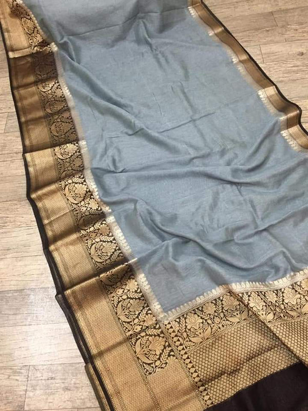 Pure Linen Border Saree with contrast Blouse ( length- 6.3 meter )