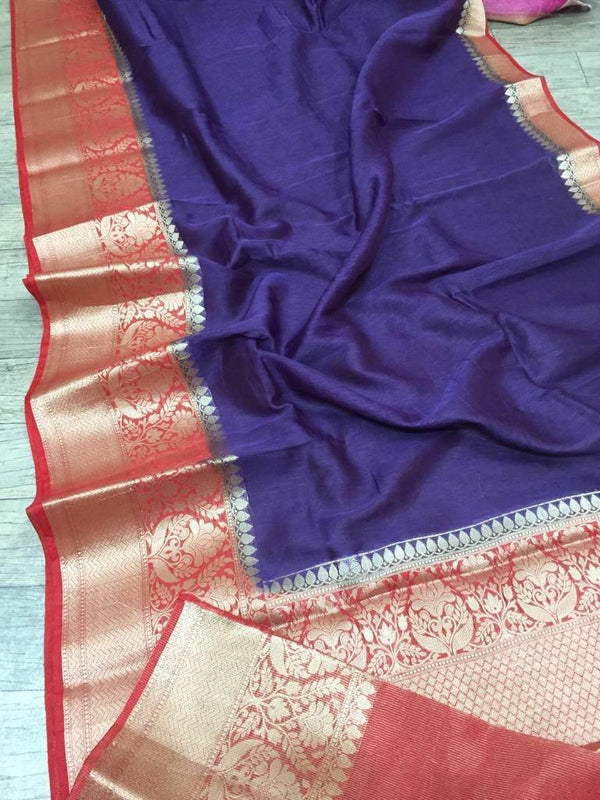 Pure Linen Border Saree with contrast Blouse ( length- 6.3 meter )