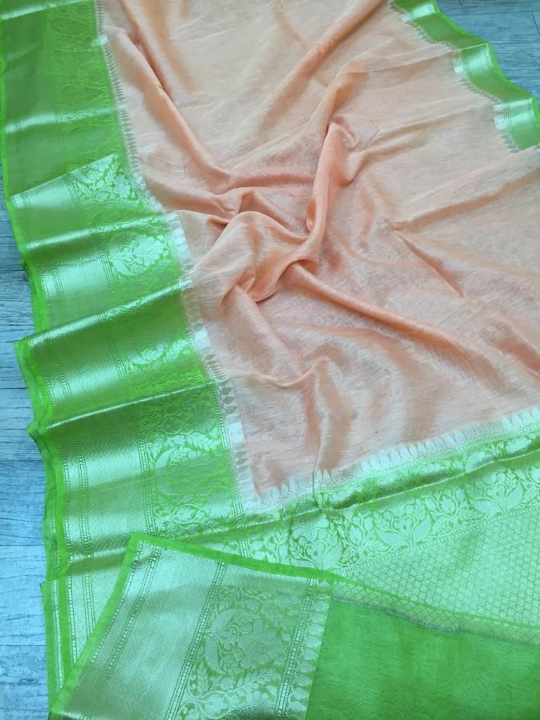 Pure Linen Border Saree with contrast Blouse ( length- 6.3 meter )