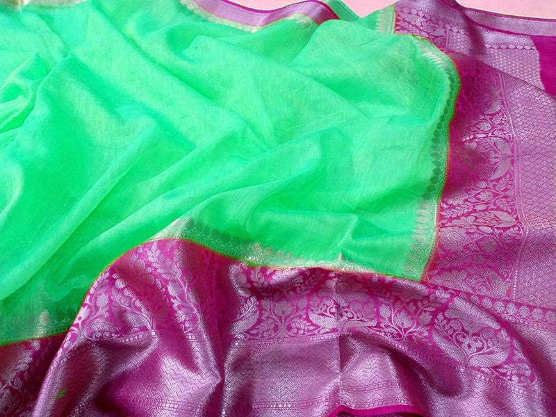 Pure Linen Border Saree with contrast Blouse ( length- 6.3 meter )