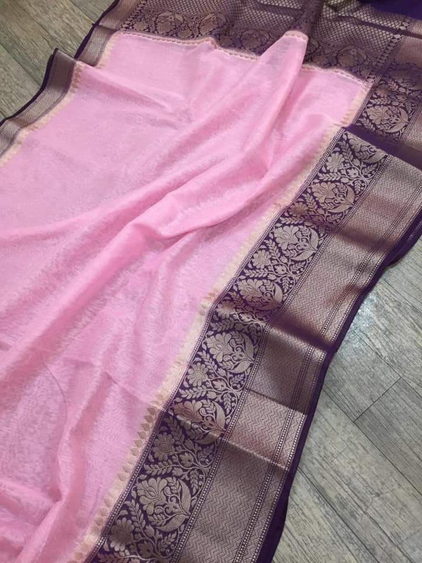 Pure Linen Border Saree with contrast Blouse ( length- 6.3 meter )