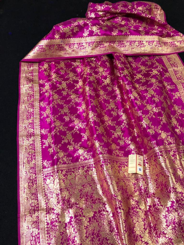 Purple Color Pure Hand Weaving Traditional Jangla Work Saree In Pure katan silk .