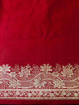 Red Color Pure Hand Weaving Traditional Jangla Work Saree In Pure katan silk .