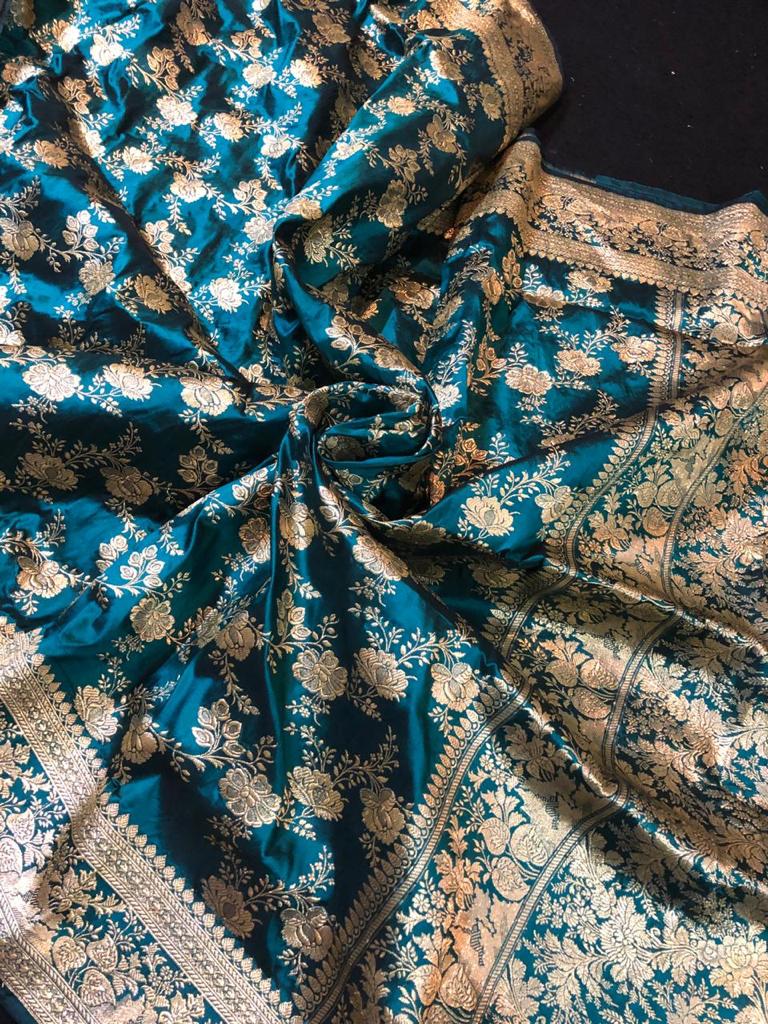 Pure Hand Weaving Traditional Jangla Work Saree In Pure katan silk .