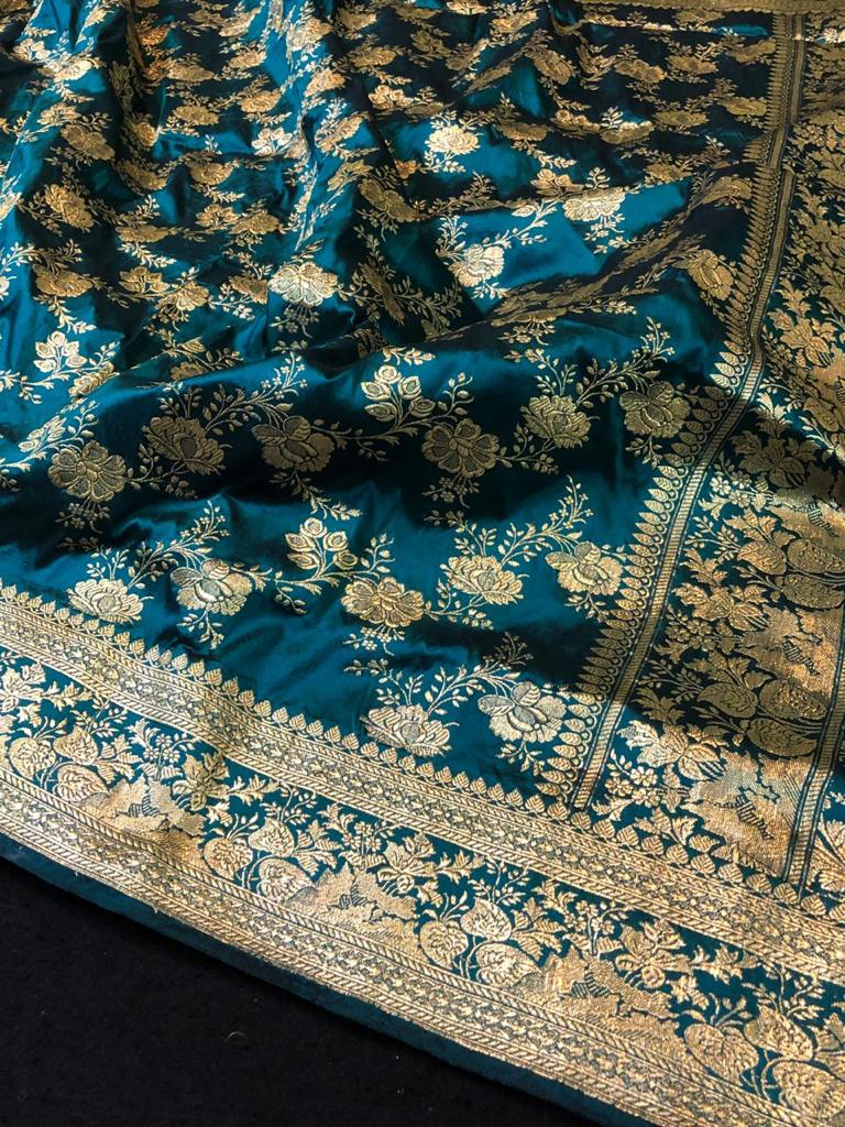 Pure Hand Weaving Traditional Jangla Work Saree In Pure katan silk .