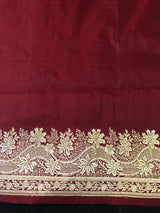 Maron Color Pure Hand Weaving Traditional Jangla Work Saree In Pure katan silk .