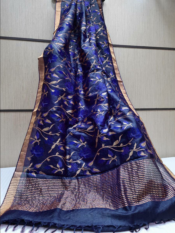 Pure Hand woven Banarasi Tussar Moonga Silk Sarees With  /Blouse Contrast/ Smooth & Soft Fabric ( length- 6.3 meter )