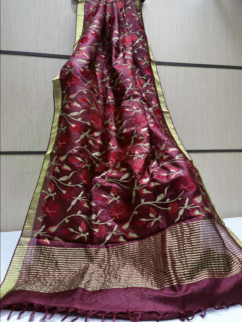 Pure Hand woven Banarasi Tussar Moonga Silk Sarees With  /Blouse Contrast/ Smooth & Soft Fabric ( length- 6.3 meter )