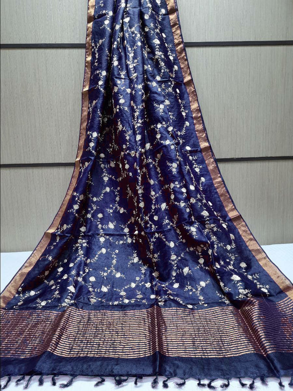 Pure Hand woven Banarasi Tussar Moonga Silk Sarees With  /Blouse Contrast/ Smooth & Soft Fabric ( length- 6.3 meter )