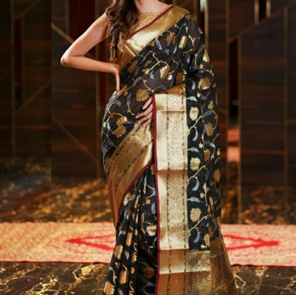 Sami Katan Meena Jal Silk Saree With Zari Work.