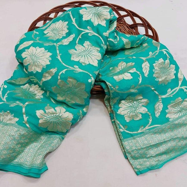 Pure Khaddi Georgette Silk Saree With Antique Zari Work