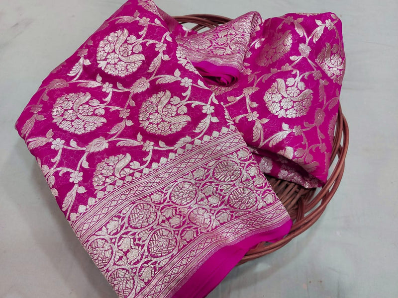 Pure Khaddi Georgette Silk Saree With Antique Zari Work