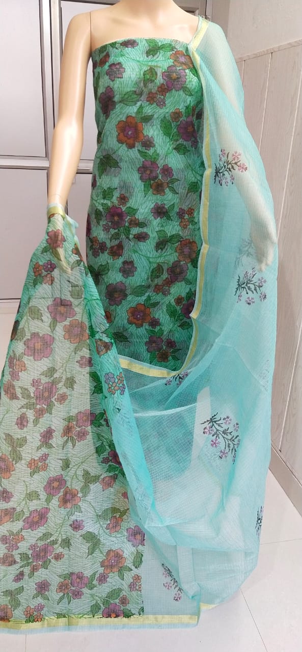 Kota Doriya Hand Block Print unstitched suits With Kota Doriya Dupatta (Without Bottom )