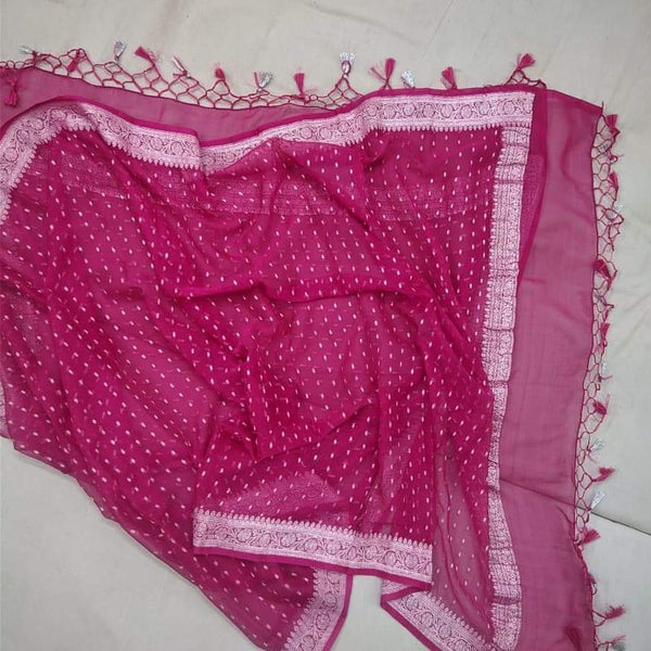 Pure Banarasi hand Loom khaddi Chiffon Dupatta.(Length 2.5 )