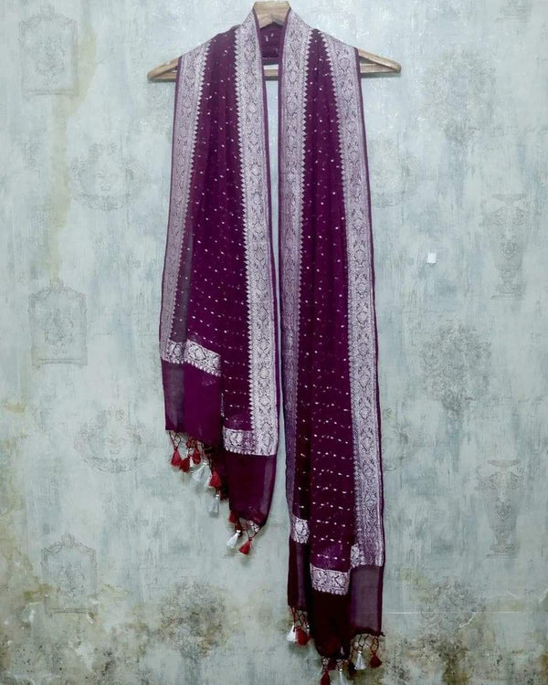 Pure Banarasi hand Loom khaddi Chiffon Dupatta.(Length 2.5 )