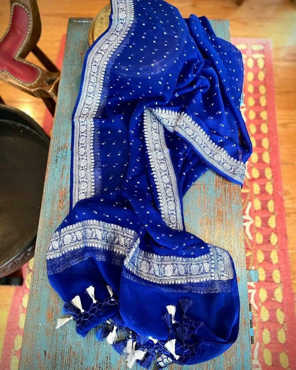 Pure Banarasi hand Loom khaddi Chiffon Dupatta.(Length 2.5 )