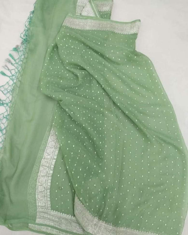 Pure Banarasi hand Loom khaddi Chiffon Dupatta.(Length 2.5 )