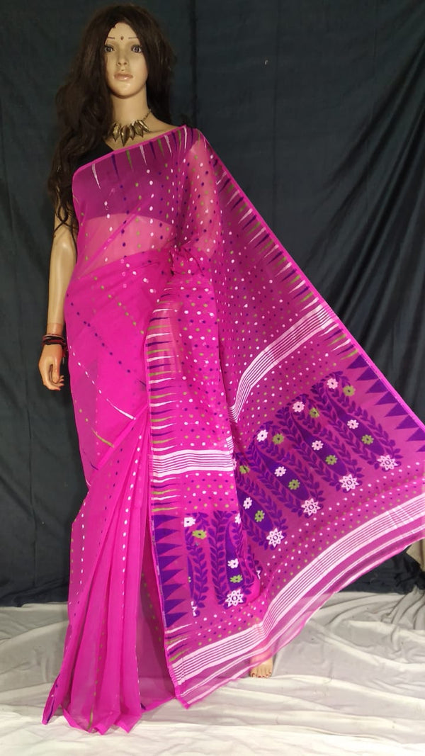 Pure Cotton Silk Jori Jamdani saree With weaving work. ( length- 6.3 meter )