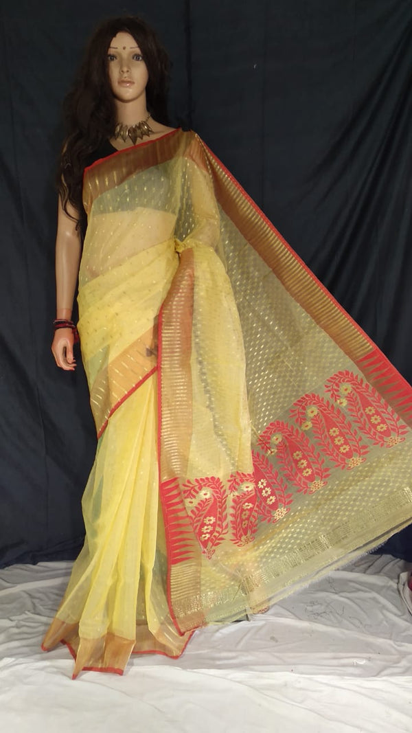 Pure Cotton Silk Jori Jamdani saree With weaving work. ( length- 6.3 meter )