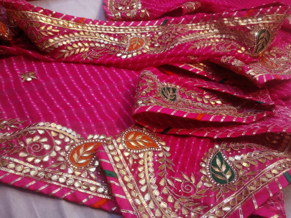 Pure Leheriya Saree Hand Gota Work with Banglori Blouse