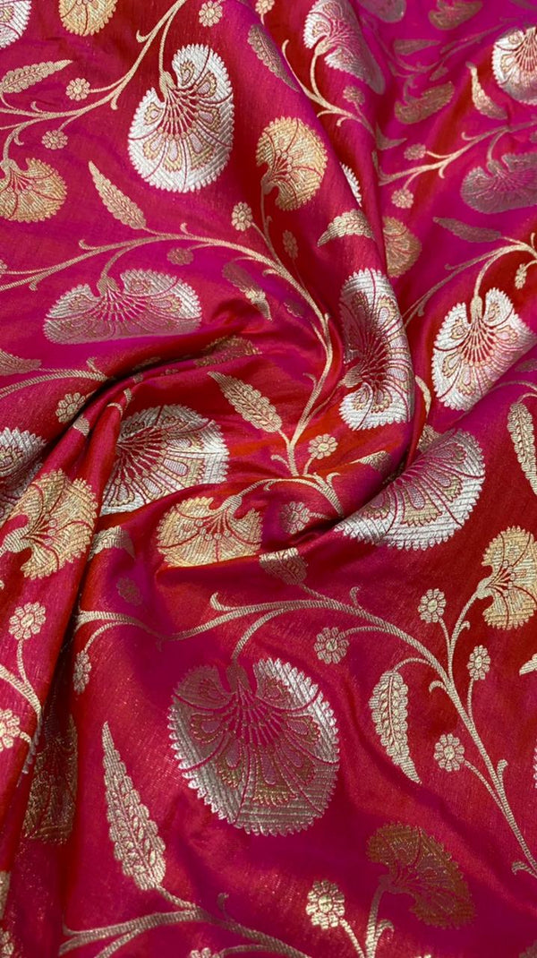 Red Color Pure Katan By Katan Kadhwa Weaved Silk Saree With Meenakari Work