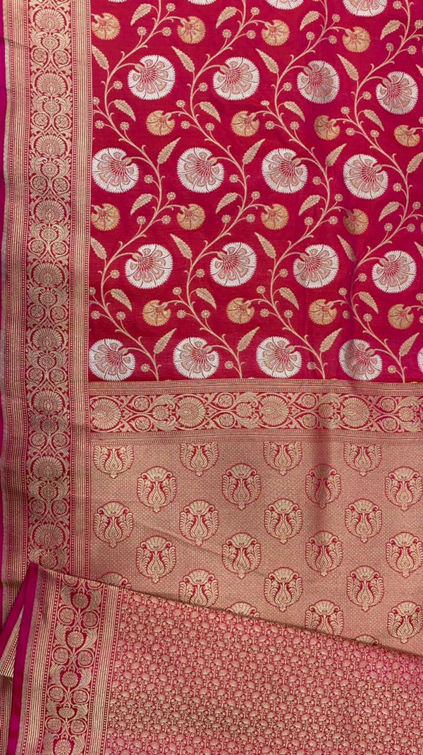 Red Color Pure Katan By Katan Kadhwa Weaved Silk Saree With Meenakari Work