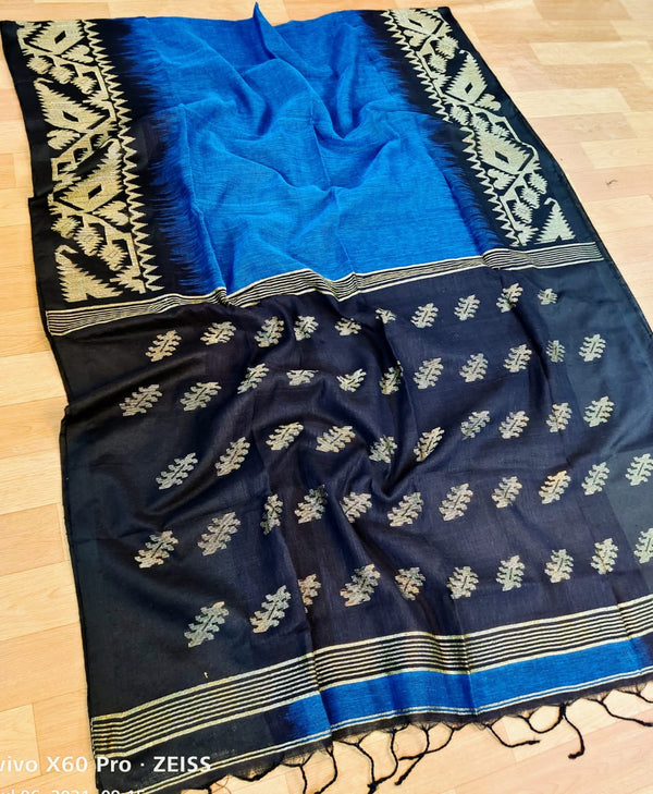 Jamdani Linen By Linen Yarn made saree With Ikkat weaving