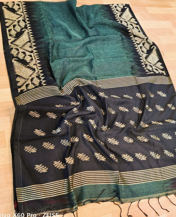 Jamdani Linen By Linen Yarn made saree With Ikkat weaving