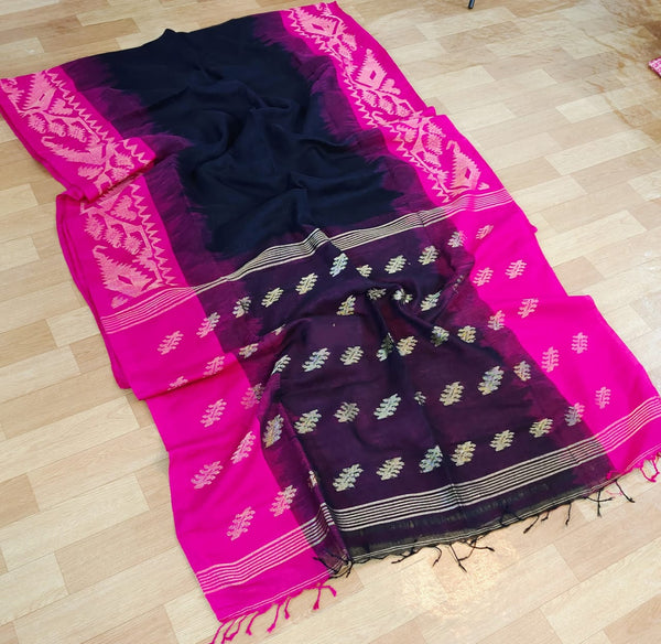 Jamdani Linen By Linen Yarn made saree With Ikkat weaving