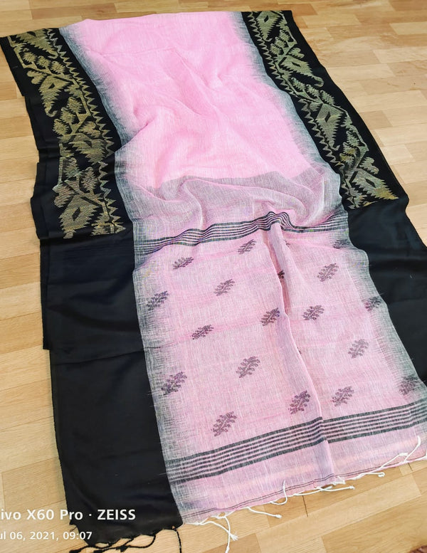 Jamdani Linen By Linen Yarn made saree With Ikkat weaving