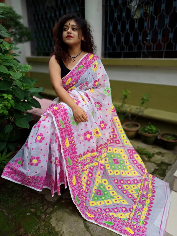 Bengals Handloom Cotton Silk Jamdani Saree .With Blouse