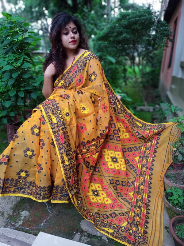 Bengals Handloom Cotton Silk Jamdani Saree .With Blouse