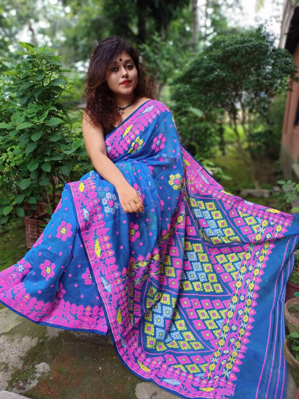 Bengals Handloom Cotton Silk Jamdani Saree .With Blouse