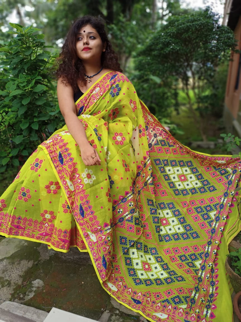 Bengals Handloom Cotton Silk Jamdani Saree .With Blouse